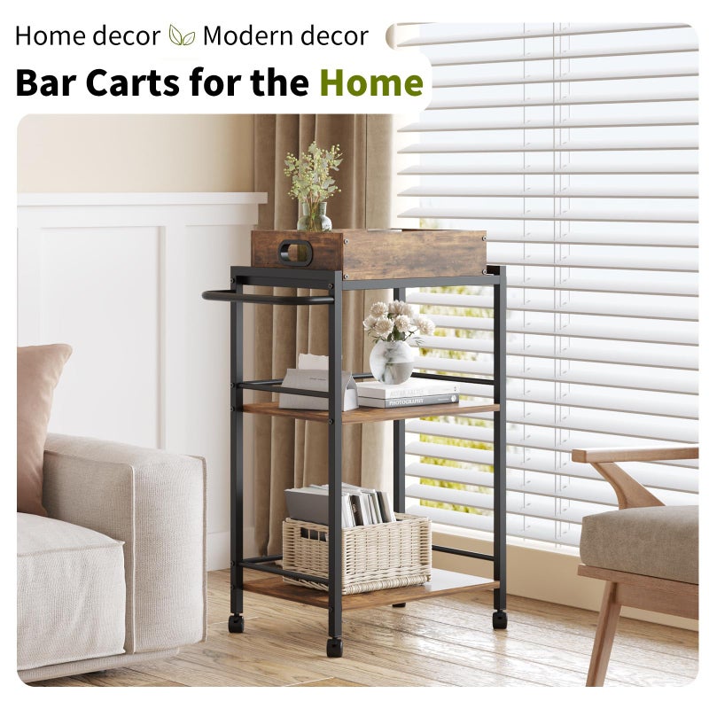VonDream 3-Tier Bar Cart for The Home, Rolling Cart with Wheels and Handle, 3-Tier Serving Cart with Removable Tray, Kitchen Carts on Wheels with Storage - Image 5