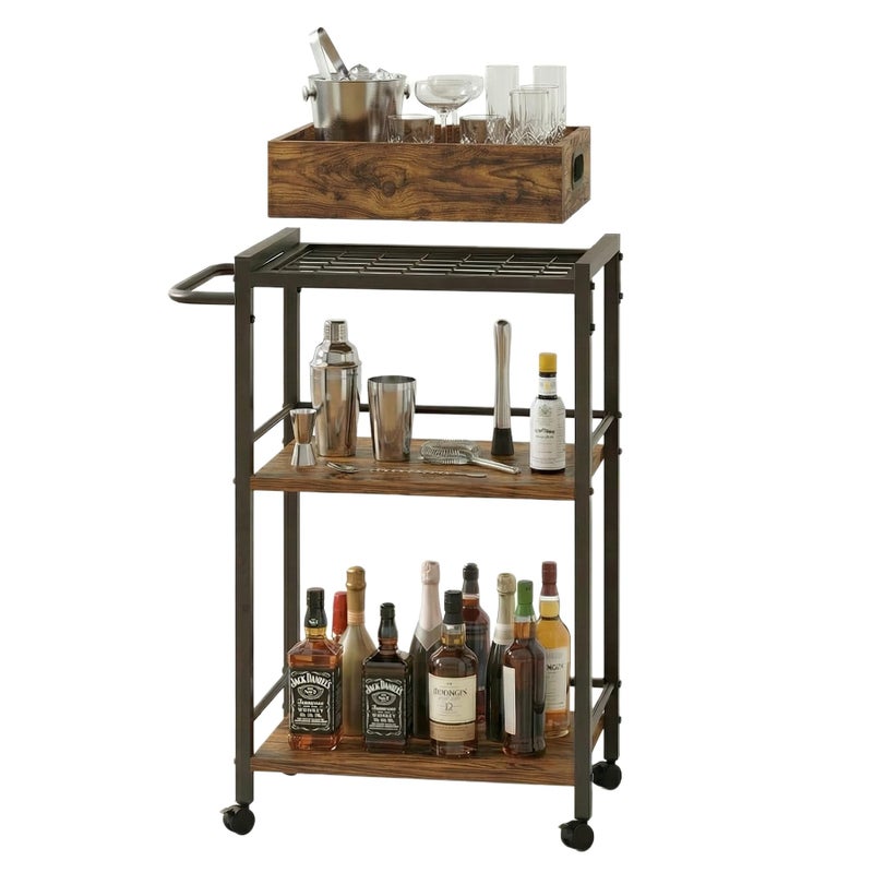 VonDream 3-Tier Bar Cart for The Home, Rolling Cart with Wheels and Handle, 3-Tier Serving Cart with Removable Tray, Kitchen Carts on Wheels with Storage - Image 1