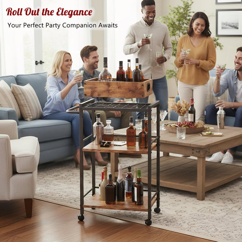 VonDream 3-Tier Bar Cart for The Home, Rolling Cart with Wheels and Handle, 3-Tier Serving Cart with Removable Tray, Kitchen Carts on Wheels with Storage - Image 3