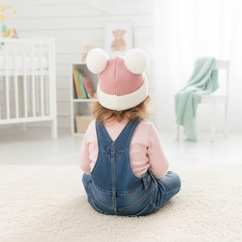 Mee Trend Baby Woolen Winter Cap for Boys & Girls | Soft Knitted Warm Beanie Hat with Cute Ears & Bunny Design | Premium Wool Cap for Infants & Toddlers (Pink-White(6 to 18 Months)) - Image 5