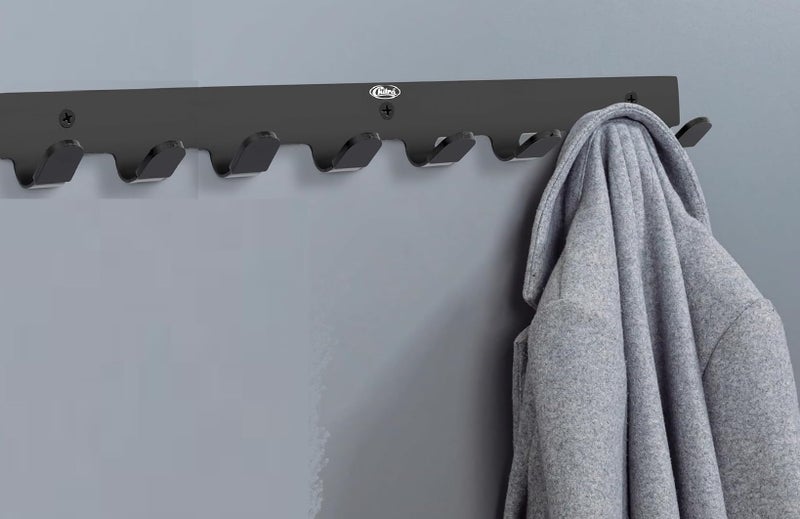 Chitra 8 Pin Curve Stainless Steel Wall Hooks for Hanging Cloth and Towel Hangers for Wall Hook,Door Hangers,Hook Rail (Pack of 1,Black Matt Finish) - Image 1
