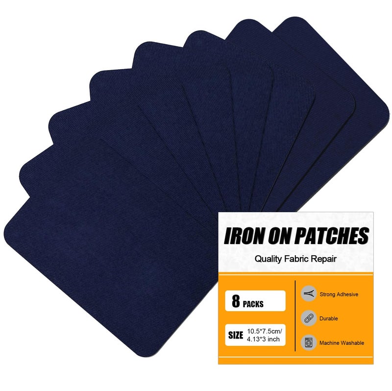 MOONSJONES Iron on Patches for Clothes Fabric Repair, 8 PCS Premium Strongest Glue Cotton Gear Reparing Patch for Holes Inside & Outside Pants, Jeans, Jacket, Hat, Canvas (7.5 cm x 10.5 cm-Blue) - Image 1