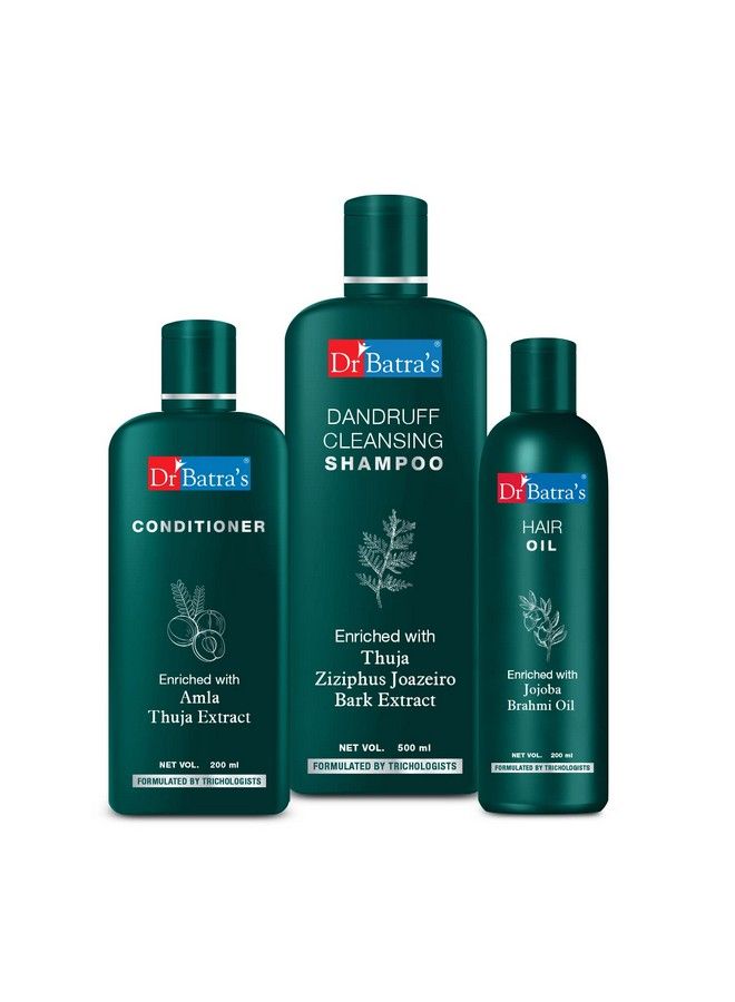 Dr Batra's Dandruff Cleansing Shampoo 500Ml Conditioner 200Ml And Hair Oil 200 Ml Deep Nourishment Healthy Scalp Balanced Ph (Pack Of 3 For Men And Women) - Image 1