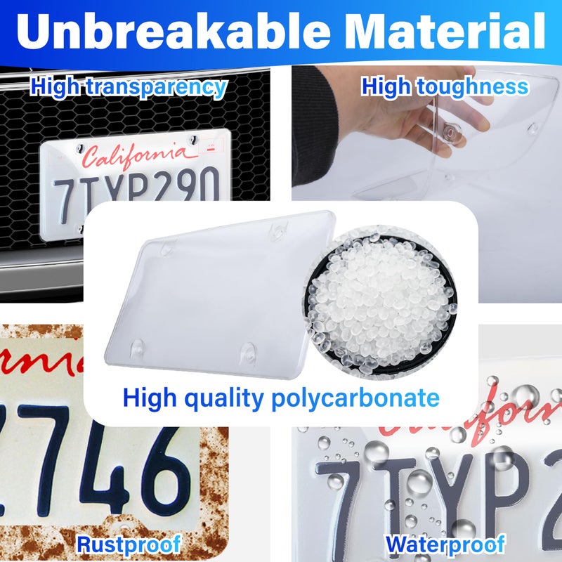 ecocstm 2 PCS Clear License Plate Covers, Unbreakable Novelty Licenses Plate Protect, License Plates Frame for Car Tag, Front and Back with Screws Caps - Image 4