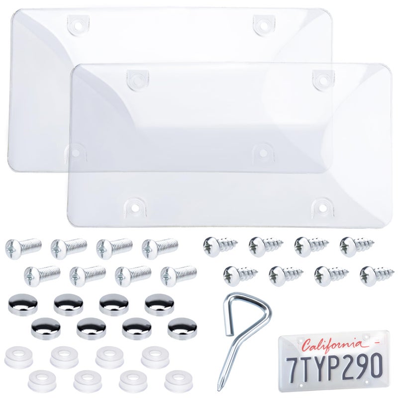 ecocstm 2 PCS Clear License Plate Covers, Unbreakable Novelty Licenses Plate Protect, License Plates Frame for Car Tag, Front and Back with Screws Caps - Image 1