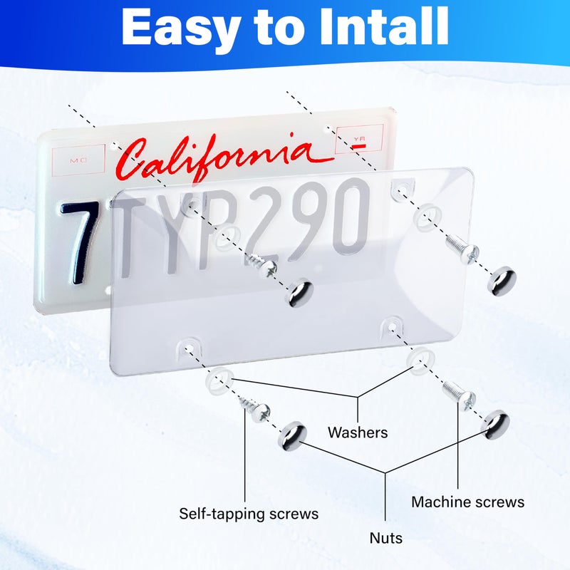 ecocstm 2 PCS Clear License Plate Covers, Unbreakable Novelty Licenses Plate Protect, License Plates Frame for Car Tag, Front and Back with Screws Caps - Image 5