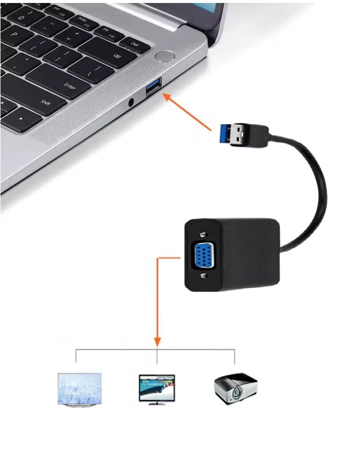 FUJISHKA USB 3.0 to VGA Adapter – Compact Male to Female Converter with CD Driver for High-Resolution Displays, Monitors, Projectors, and TVs – Supports Windows 11/10/8.1/8/7 - Image 3