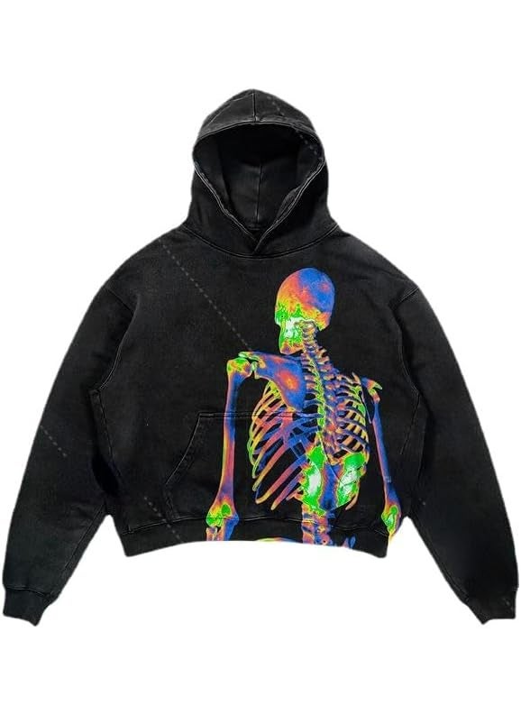 Generic - New Hiphop Green Zip Hoodie Men Urban Harajuku Anime Print Long Sleeve 6 Wash Old Hoodies - Image 1