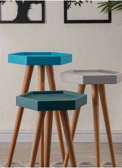 Three Nested Side Tables Of Different Sizes With Hexagonal Disc MDF Multicolor.