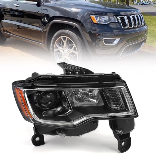Huray Right Headlight Assembly for Jeep Grand Cherokee 2017-2021 Halogen Headlamp Chrome Housing OE Style Replacement for 68266647AD Passenger Side - Image 1