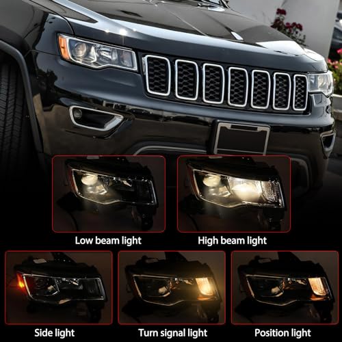 Huray Right Headlight Assembly for Jeep Grand Cherokee 2017-2021 Halogen Headlamp Chrome Housing OE Style Replacement for 68266647AD Passenger Side - Image 2