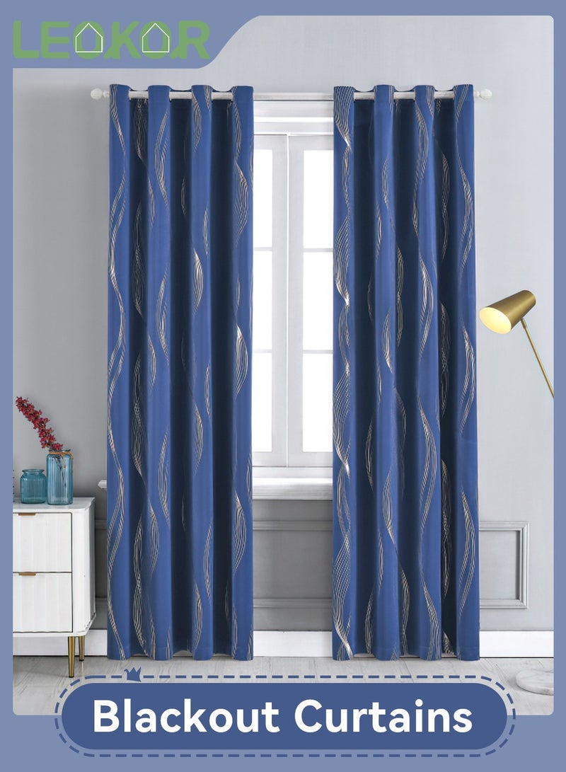 LEOKOR 2 Panels Decorative Silver Thread Foil Blackout Curtains Thermal Insulated  Darkening Curtains 132*214CM - Image 1