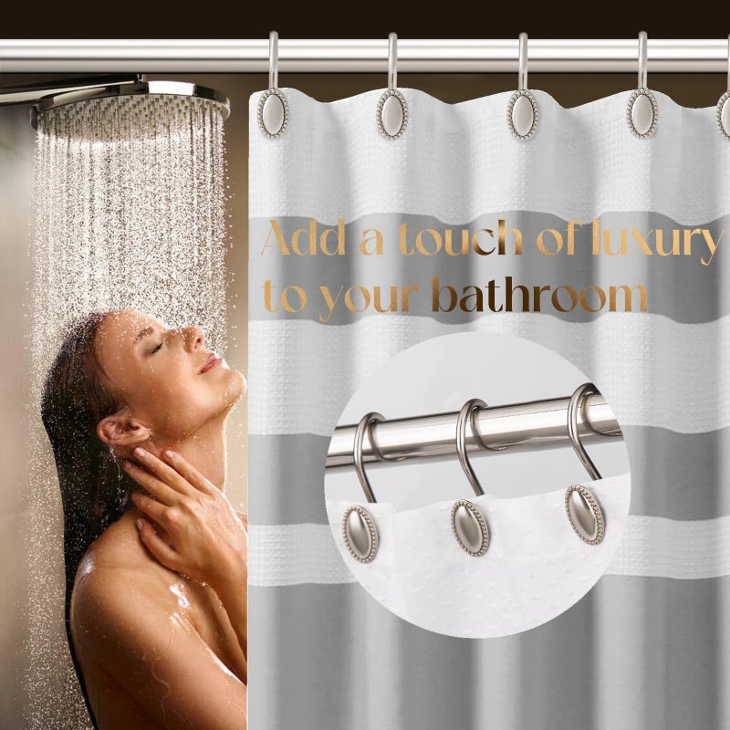 iToplin Brushed Nickel Shower Curtain Hooks, Decorative Shower Curtain Rings, Rust Resistant Metal Shower Hooks for Bathroom, Rust Proof Shower Hooks Hangers for Shower Curtain Rod, Set of 12 - Image 4