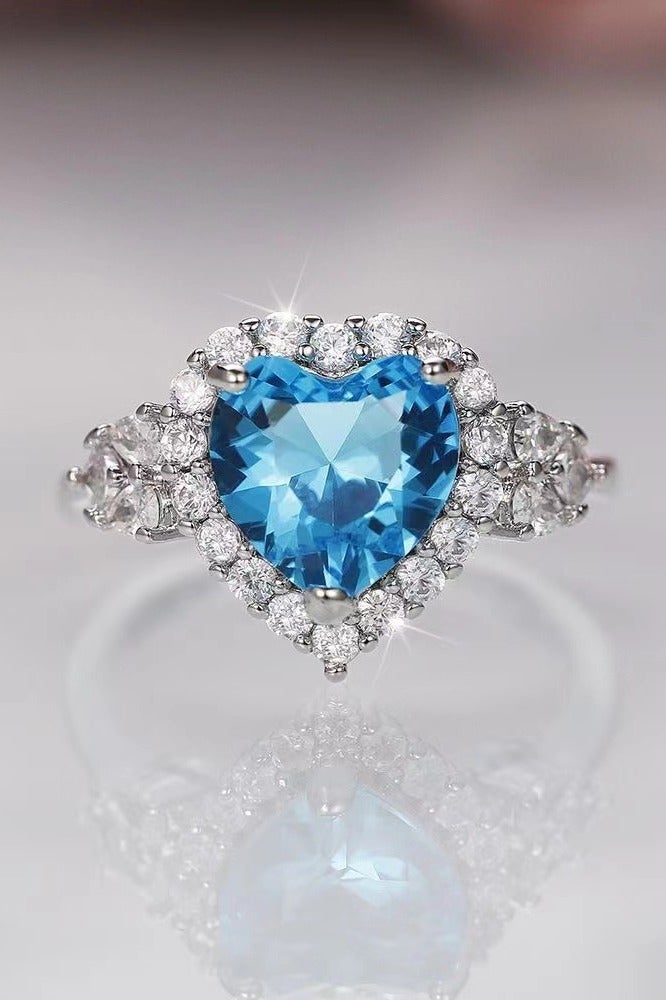 Innoshine Trendy  Rhinestone Studded  Ocean Heart Pendant Necklace Set – Light Luxury Matching Blue Stone Earrings & Ring, Dainty Layering Collarbone Chain for Fashion Women, Summer Beach Jewelry Trio - Image 3