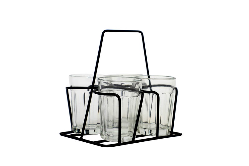 A Krazy Mug Black Traditional Cutting Chai Style 4 Glass Container Iron Stand Holder (Without Tea Glass) - Image 3