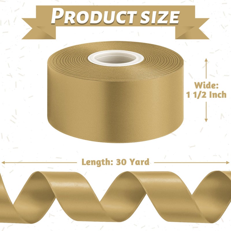 Fullive 1 1/2 Inch Champagne Gold Ribbon, 30 Yards Satin Ribbon, Polyester Satin Ribbons for Wedding Xmas Tree Graduate New Years Decorations DIY Bows Bouquet Gift Wrapping Christmas Favors - Image 2