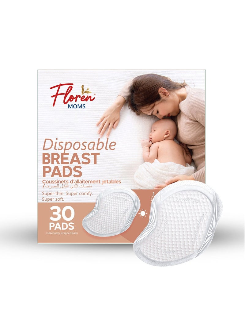 Floren Disposable Nursing Breast Pads 30Pcs | Maternity Pads | Ultra Thin with Complete Coverage | Super Absorbent | Breathable | Discreet | Individually Packed for Moms | - Image 1