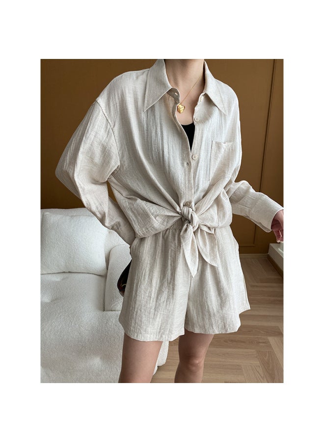 Sinan High-grade Texture Linen Thin Shirt Wide Leg Shorts Suit Early Spring New Sn5278
