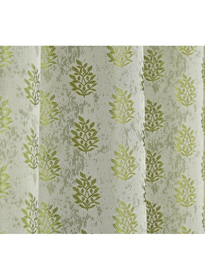 Purav Light Floral Design Jacquard Blackout Jute Curtains for Door 7 Feet Living Room Bedroom, Green - Set of 2 - Image 2