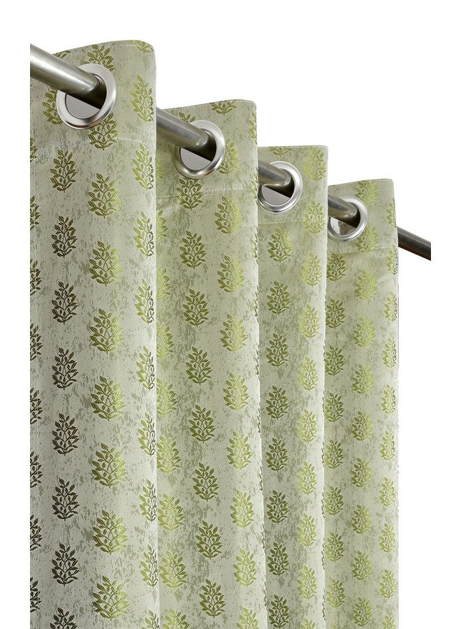 Purav Light Floral Design Jacquard Blackout Jute Curtains for Door 7 Feet Living Room Bedroom, Green - Set of 2 - Image 4
