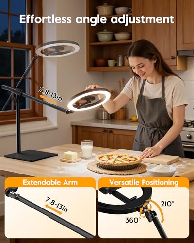 LUXSURE Ring Light with Stand for Desk,Adjustable Overhead Phone Mount with 10" Selfie Light Phone Tripod with Ring Light and Remote, Phone Stand with Light for Video Recording,Live Stream,Cooking - Image 3