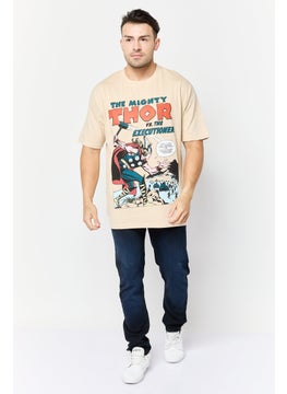 MARVEL Men Crew Neck Short Sleeve Graphic Print T-Shirt, Beige  - Image 4