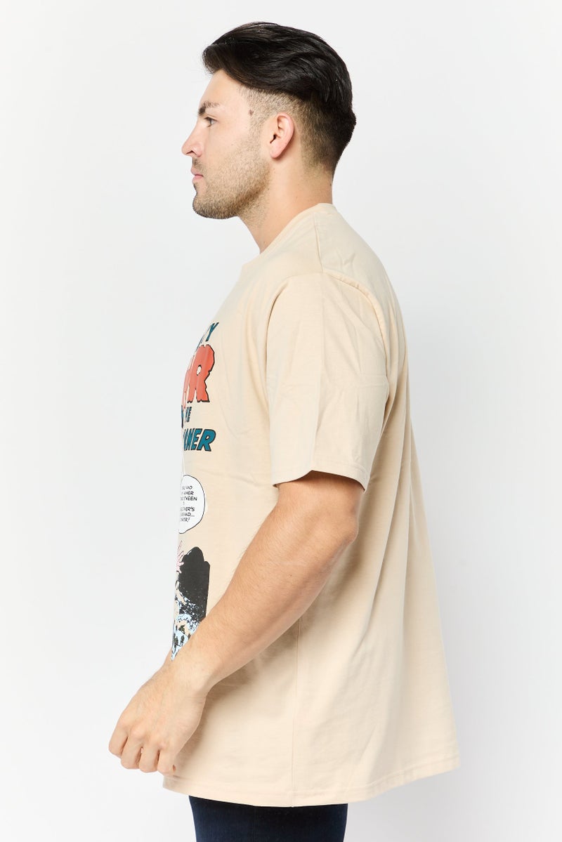 MARVEL تي شيرت رجالي بأكمام قصيرة وياقة دائرية بطباعة جرافيك، بيج - Image 3