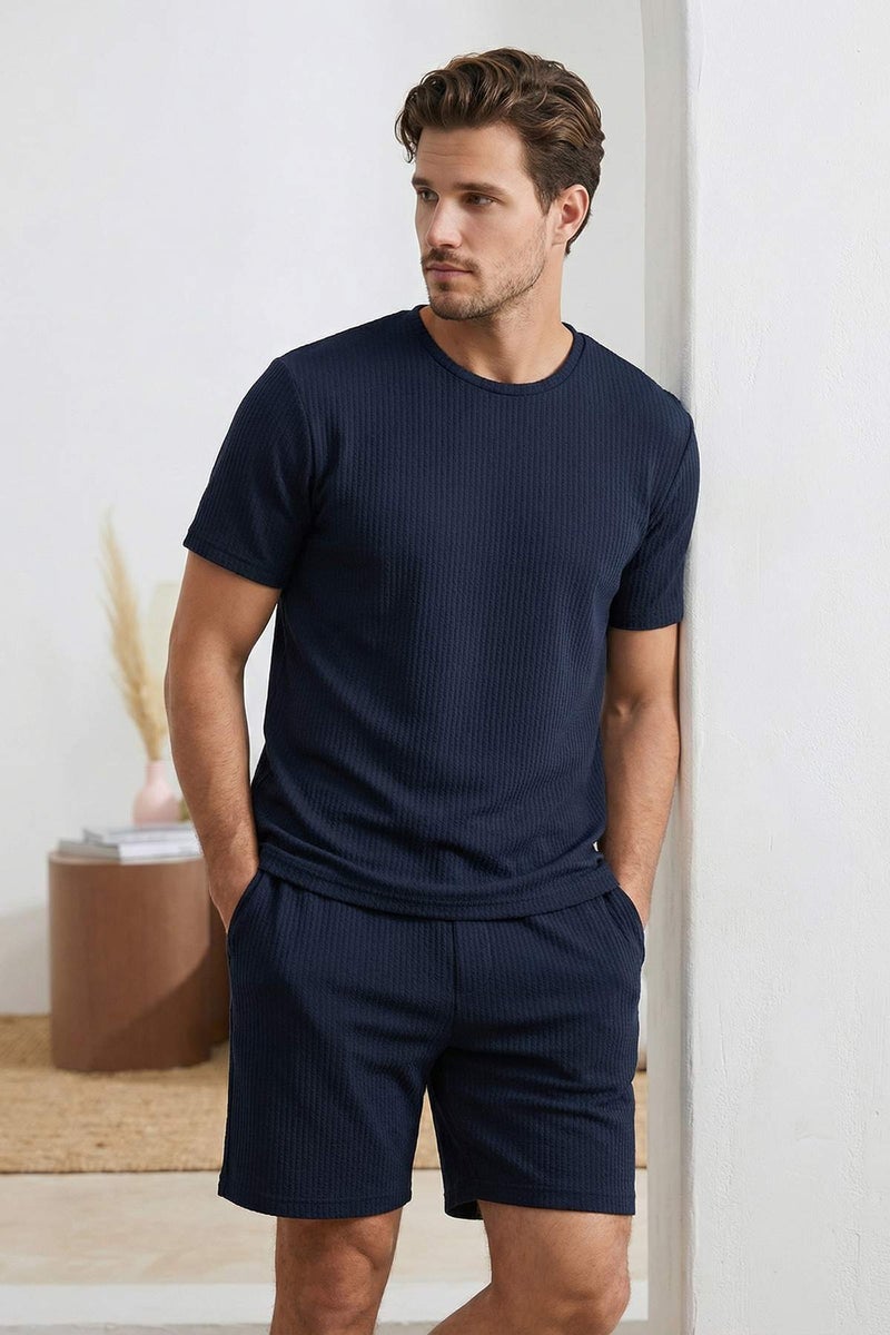 trendyol Navy Blue Regular Fit Textured Stretch Knitted Pajama Set Tmnss26Pt00018 - Image 3
