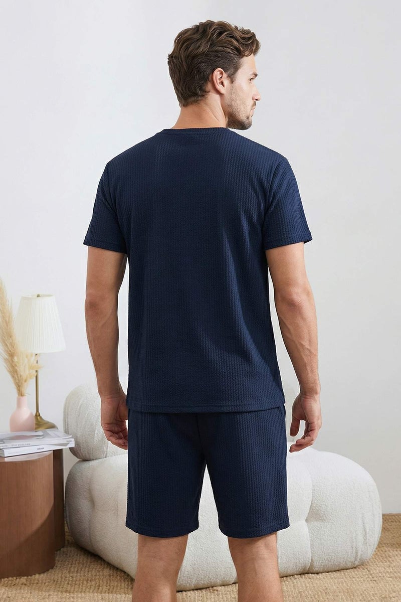 trendyol Navy Blue Regular Fit Textured Stretch Knitted Pajama Set Tmnss26Pt00018 - Image 2