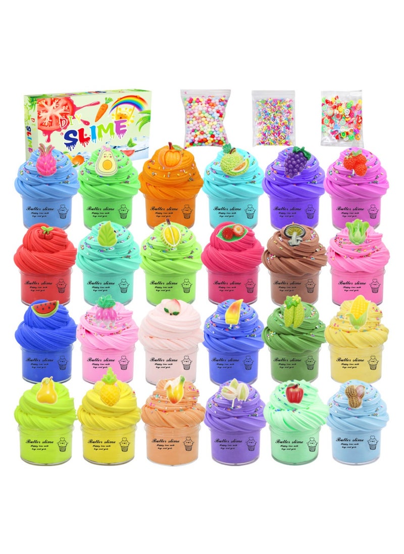 xppier 24 Packs Slime Kit, Non-Sticky Multicolor Slime Set for Kids, Includes Charms Gift Wrap Gift, Boasts Creativity and Interest  - Image 1