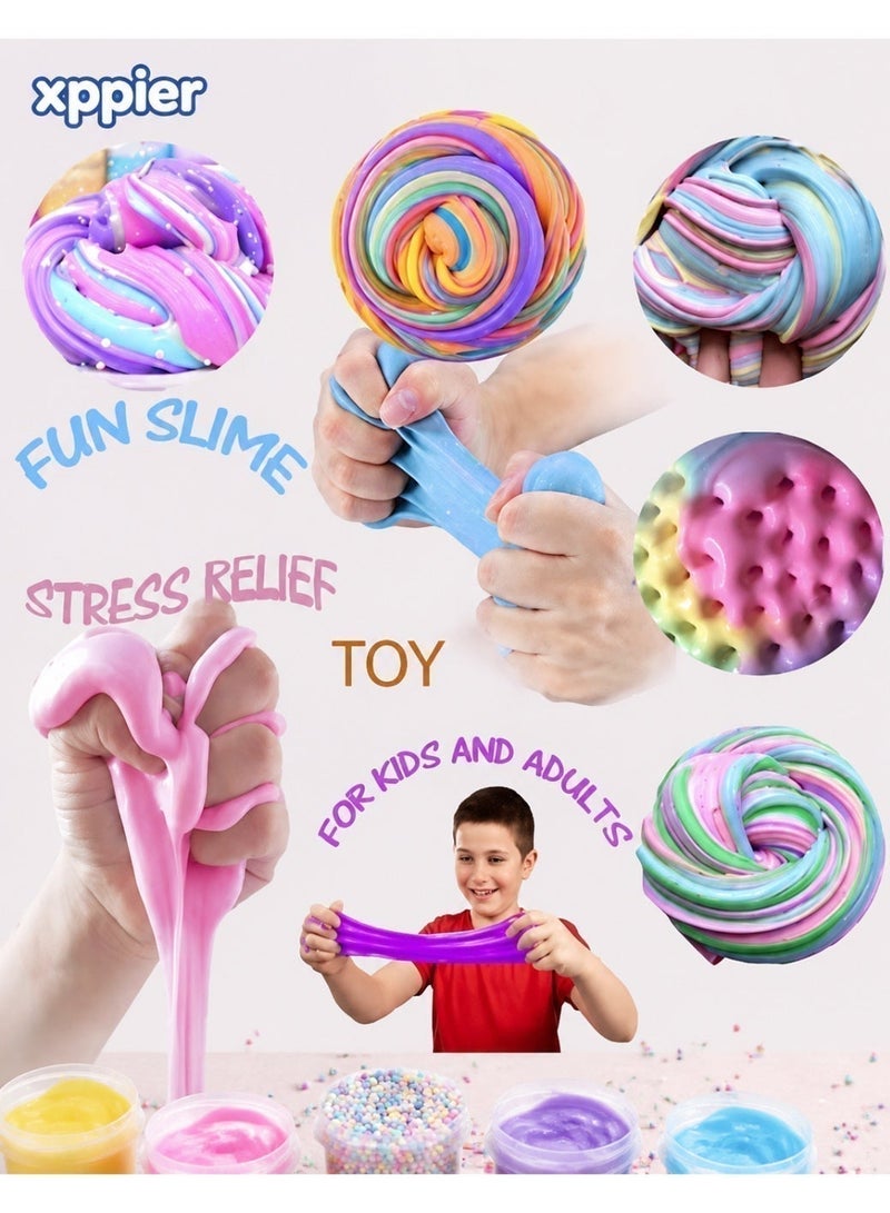 xppier 24 Packs Slime Kit for Kids, Non-Sticky Multicolor Slime Set with Charms, DIY Stretchy Slime Toys for Girls & Boys, Creative Stress Relief Educational Toy - Image 4
