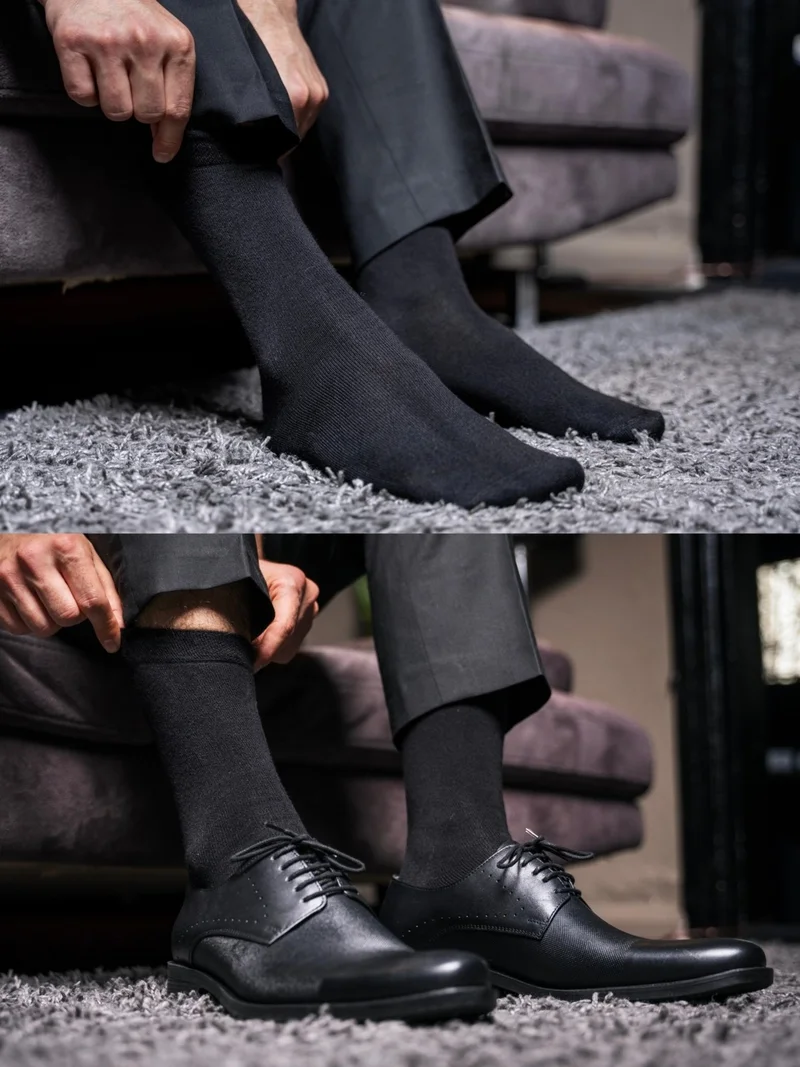 اورومي Men's 5-Piece Premium Bamboo Socks Seamless - Black
