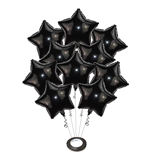 AMFIN® (Pack of 10) 18 Inch Black Star Shaped Foil Balloon with Ribbon/Star Shape Balloons for Decoration/Birthday Balloons for Decoration - Black - Image 1