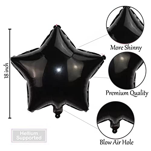 AMFIN® (Pack of 10) 18 Inch Black Star Shaped Foil Balloon with Ribbon/Star Shape Balloons for Decoration/Birthday Balloons for Decoration - Black - Image 3