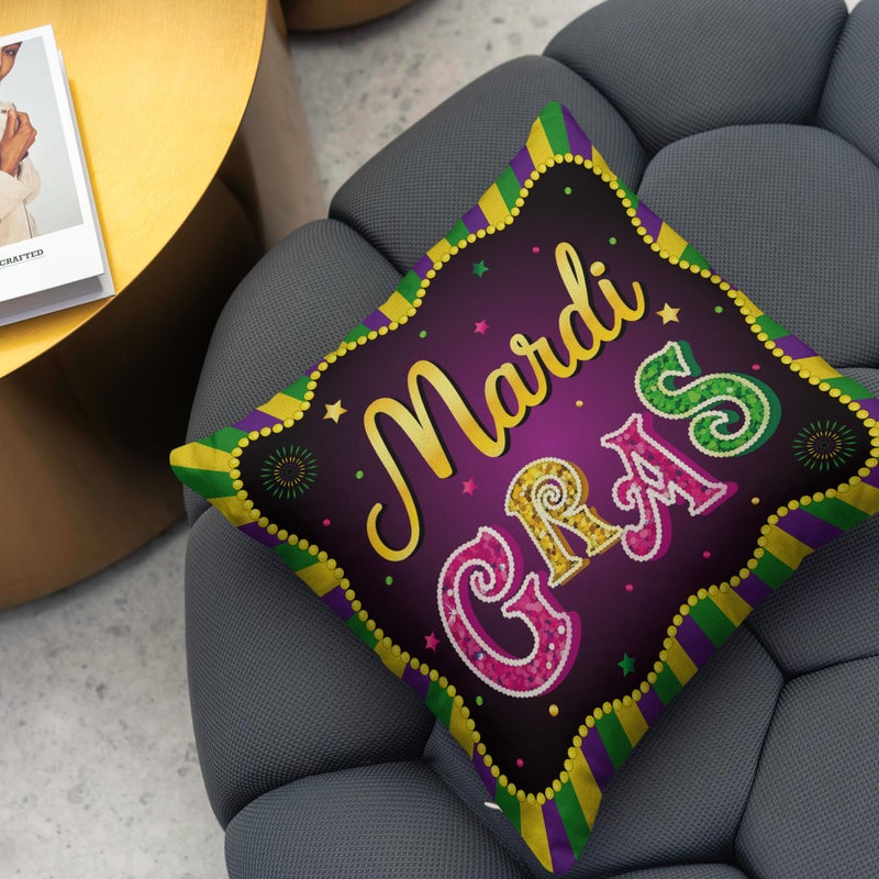 Yarcooly Mardi Gras Pillow Covers New Orleans Brazi Carnival Throw Pillow Case Fat Tuesday Decor Mardi Gras Decorations for Home Party - Image 4