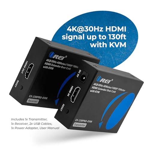OREI KVM 4K HDMI Extender Balun Over Single CAT67 Ethernet Cable 4K30Hz Upto 130 Feet 2 USB 11 Ports Supports Keyboard and Mouse - Image 3