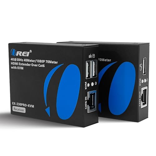 OREI KVM 4K HDMI Extender Balun Over Single CAT67 Ethernet Cable 4K30Hz Upto 130 Feet 2 USB 11 Ports Supports Keyboard and Mouse - Image 1