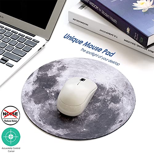 ProElife Round Mouse Pad Gaming Cute Moon Mousepad 8.66-Inch Planet Cloth Mouse Pad Mat Non-Slip Rubber Base for Home Office Business Noise-Reduction/Accurate Cursor/Smoothly Control Desk Pad (Gray) - Image 2