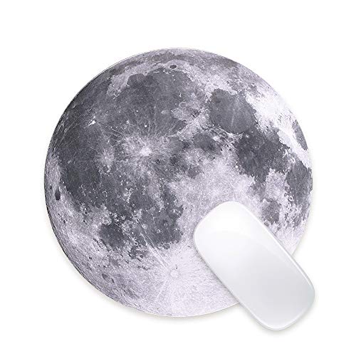 ProElife Round Mouse Pad Gaming Cute Moon Mousepad 8.66-Inch Planet Cloth Mouse Pad Mat Non-Slip Rubber Base for Home Office Business Noise-Reduction/Accurate Cursor/Smoothly Control Desk Pad (Gray) - Image 1