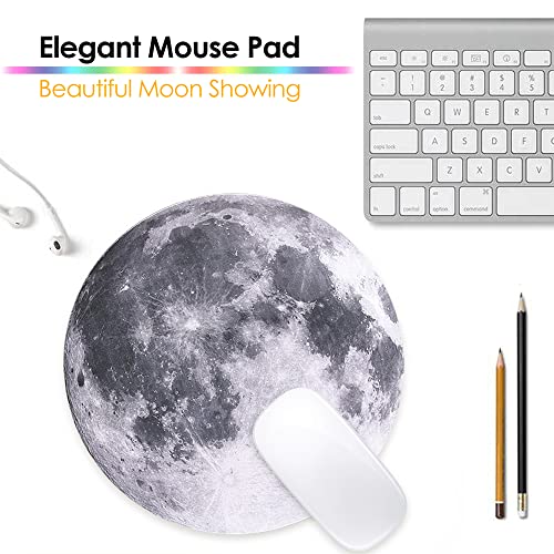ProElife Round Mouse Pad Gaming Cute Moon Mousepad 8.66-Inch Planet Cloth Mouse Pad Mat Non-Slip Rubber Base for Home Office Business Noise-Reduction/Accurate Cursor/Smoothly Control Desk Pad (Gray) - Image 5