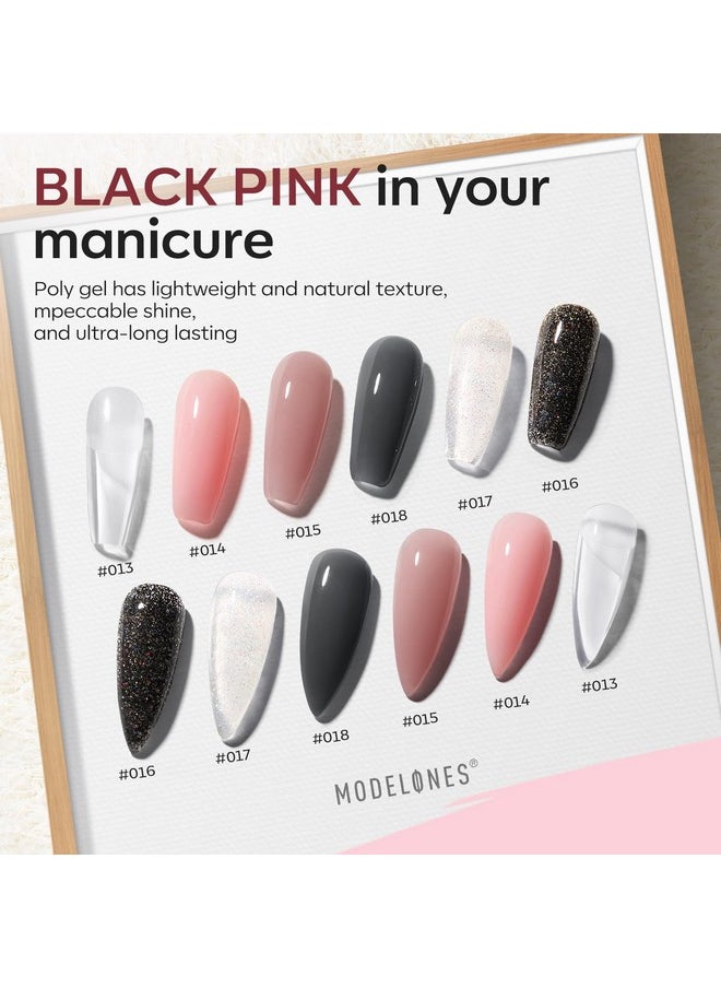 modelones - modelones Poly Gel Nail Kit 6 Colors with 8 W Nail Lamp Nail Extension Gel Kit Nude Clear Pink Black Glitter Complete Starter Kit for Beginner Nail Thickening Solutions DIY at Home for Women - Image 1