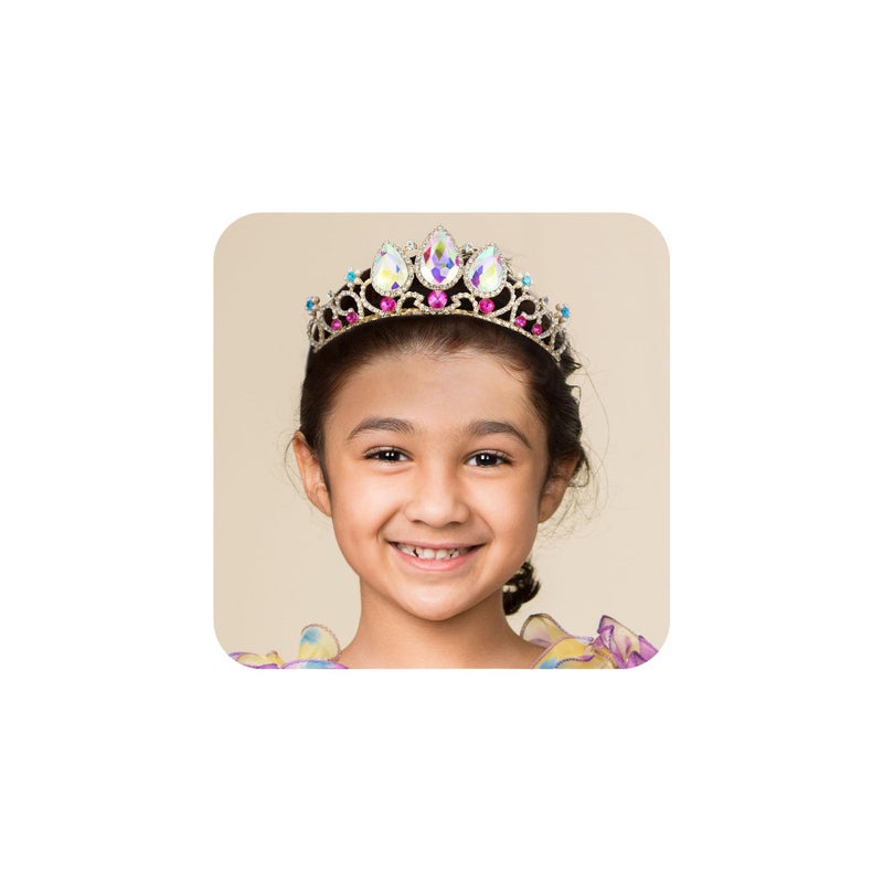 SWEETV Rapunzel Tiara for Girls Birthday and Costume Aurora Borealis Crystal Princess Tangled Crown Headband for Kids Cosplay Wedding Hair Accessories for Flower Girls