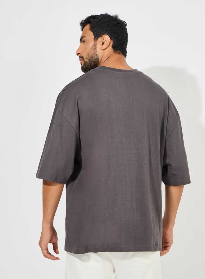 Styli Styli Heavy Cotton Jersey Boxy T-Shirt with Embroidery Detail  - Image 4