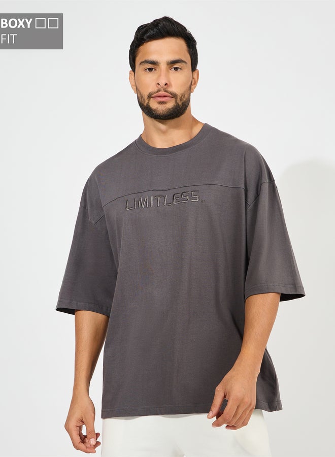 Styli Styli Heavy Cotton Jersey Boxy T-Shirt with Embroidery Detail  - Image 1
