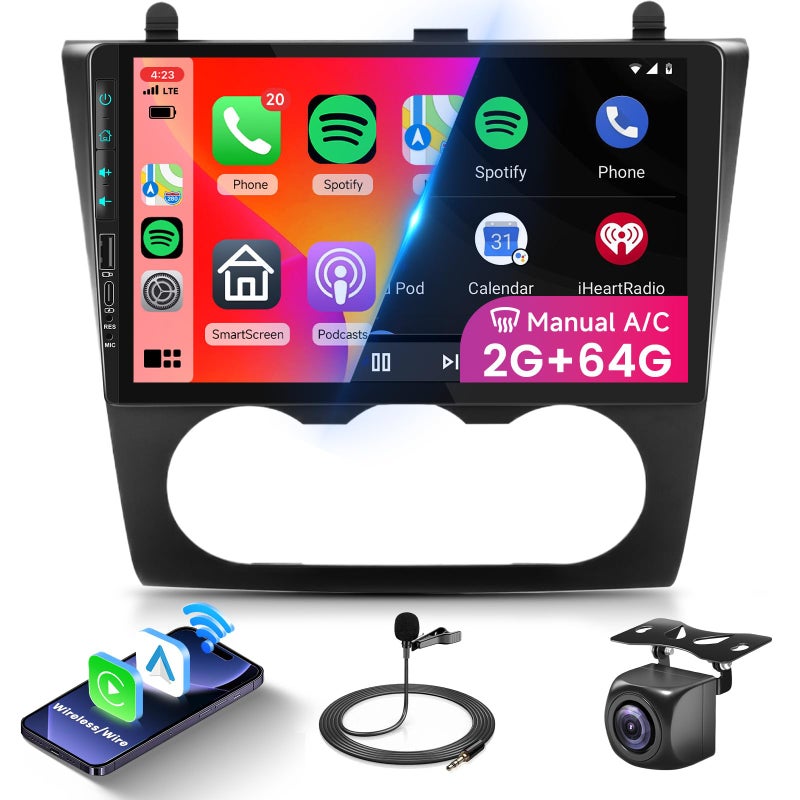 راديو سيارة أندرويد 2G64G لنيسان ألتيما 20082012 مع وايرلس كار بلاي وأندرويد أوتو شاشة لمس 9 بلوتوث دعم نظام تحديد المواقع GPS واي فاي FM SWC كاميرا خلفية يدوي تكييف هواء