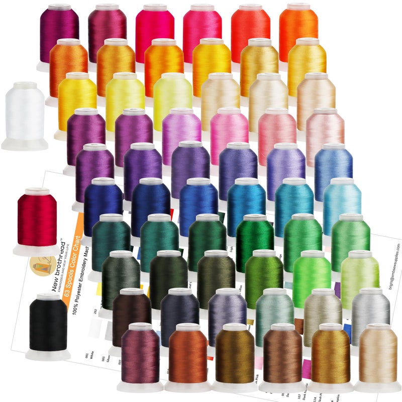 New brothreads 63 Colors 100% Polyester Machine Embroidery Thread 550yd with Thread Nets - Compatible for Home-Based Embroidery Sewing Machine - Image 1