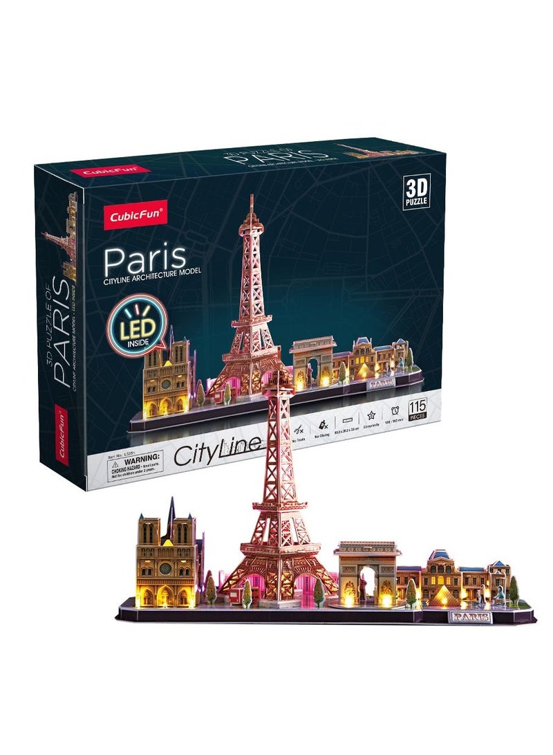 CubicFun 3D LED Puzzles City Line Paris 115-Pieces, Battery Operated | Building Kit | For Adult and Children - Image 1