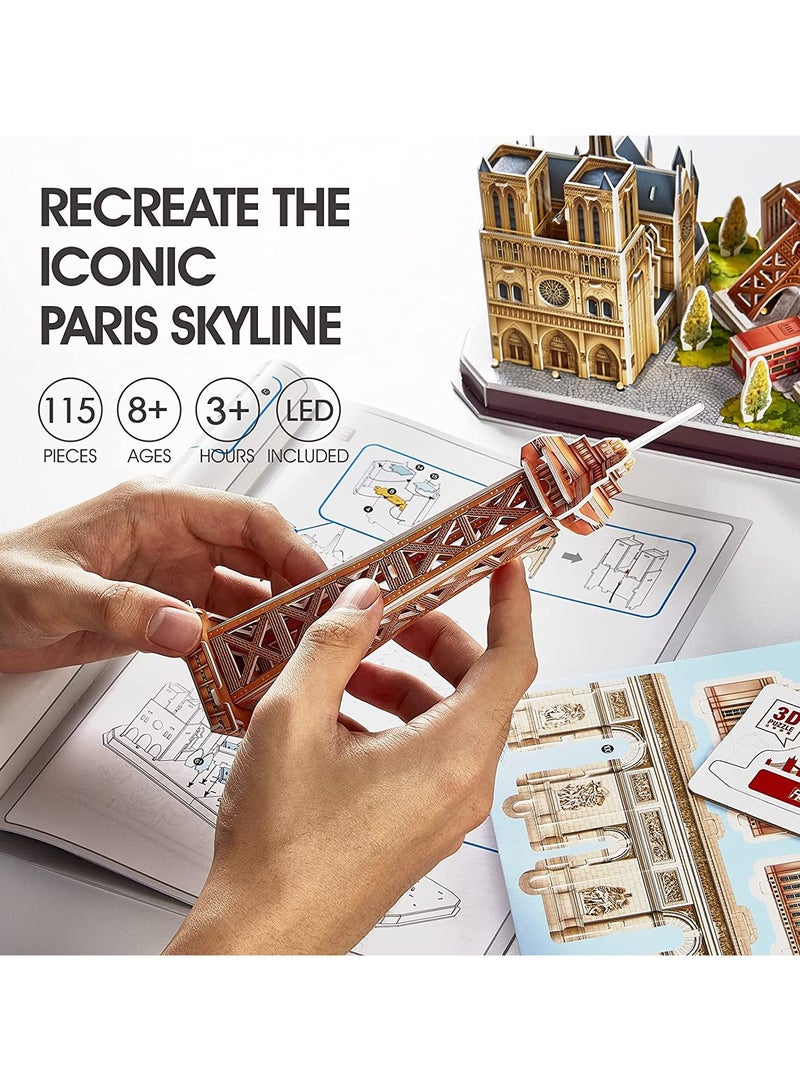 CubicFun 3D LED Puzzles City Line Paris 115-Pieces, Battery Operated | Building Kit | For Adult and Children - Image 3