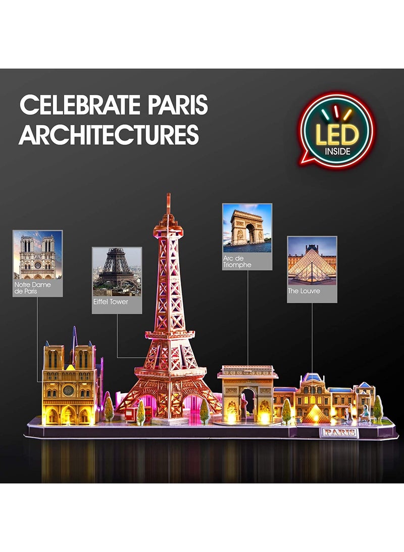 CubicFun 3D LED Puzzles City Line Paris 115-Pieces, Battery Operated | Building Kit | For Adult and Children - Image 4