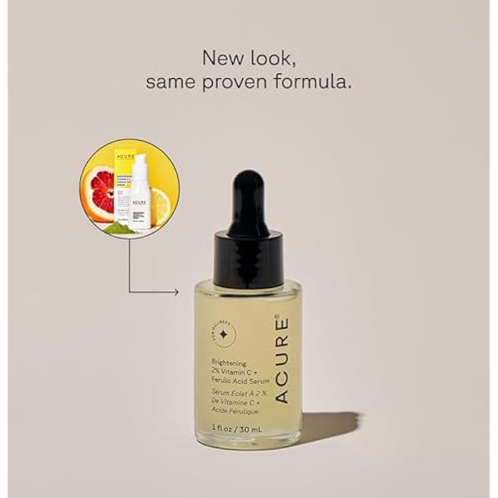 Acure Brightening 2% Vitamin C & Ferulic Acid Serum - Vit C Serum for Face, Anti Aging, Bright Glow for Women & Men, Facial Skincare, Vegan & Cruelty Free - 1 fl oz - Image 2